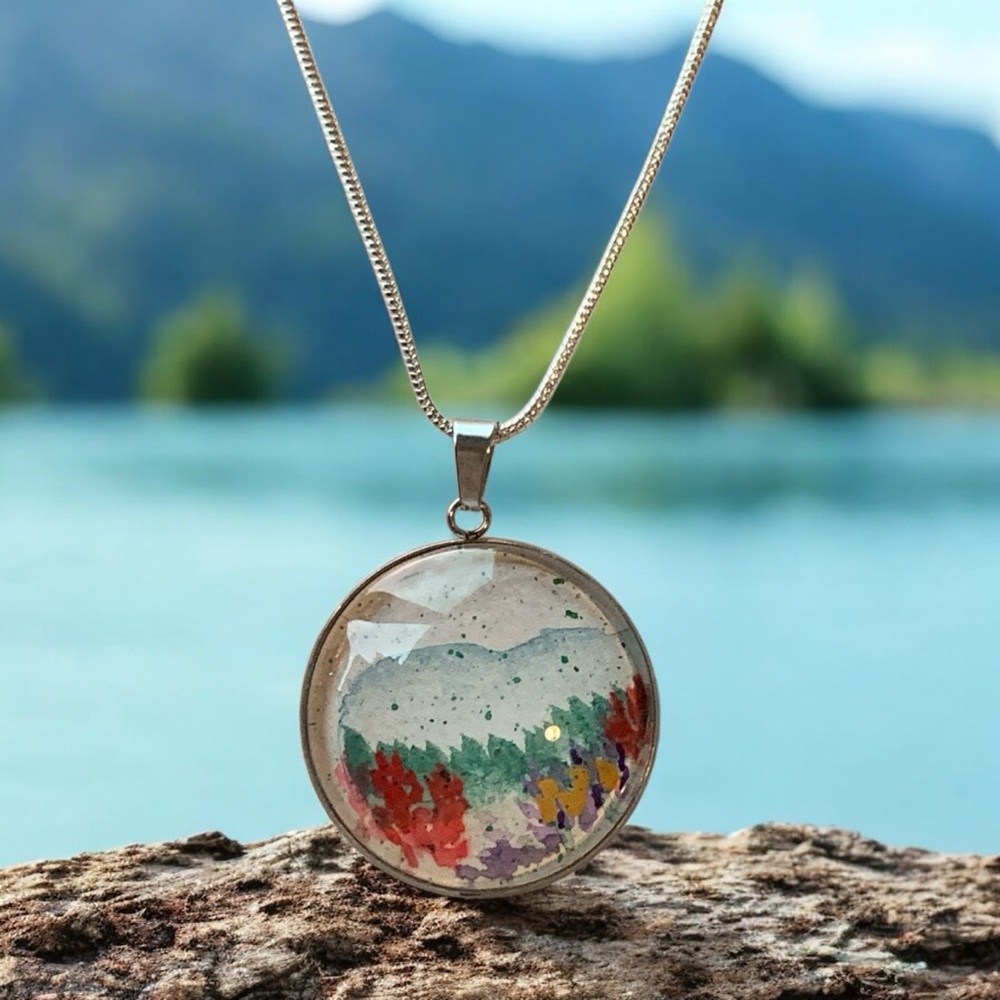 Original Watercolor Painting of a Mountain Scene Pendant